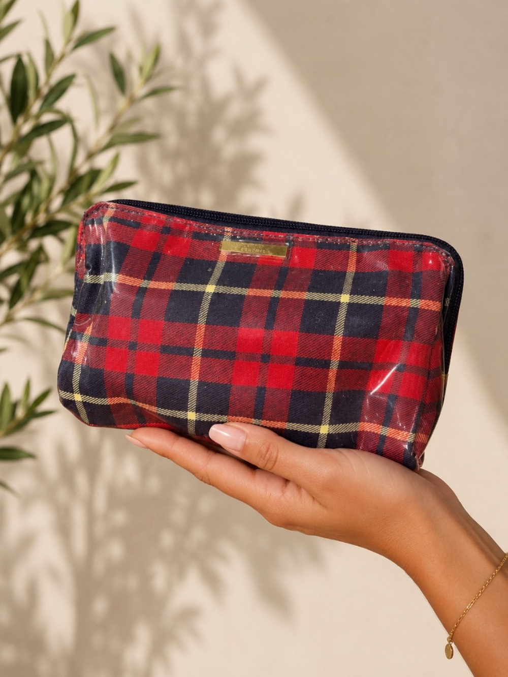 NEW KESTREL TARTAN HOLIDAY Plaid Zip Cosmetic MAKEUP Bag Red
